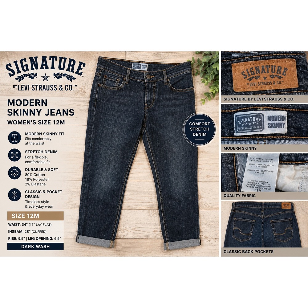 Signature by Levi‎ Strauss & Co Modern Skinny Jeans Dark Wash Women Size 12M